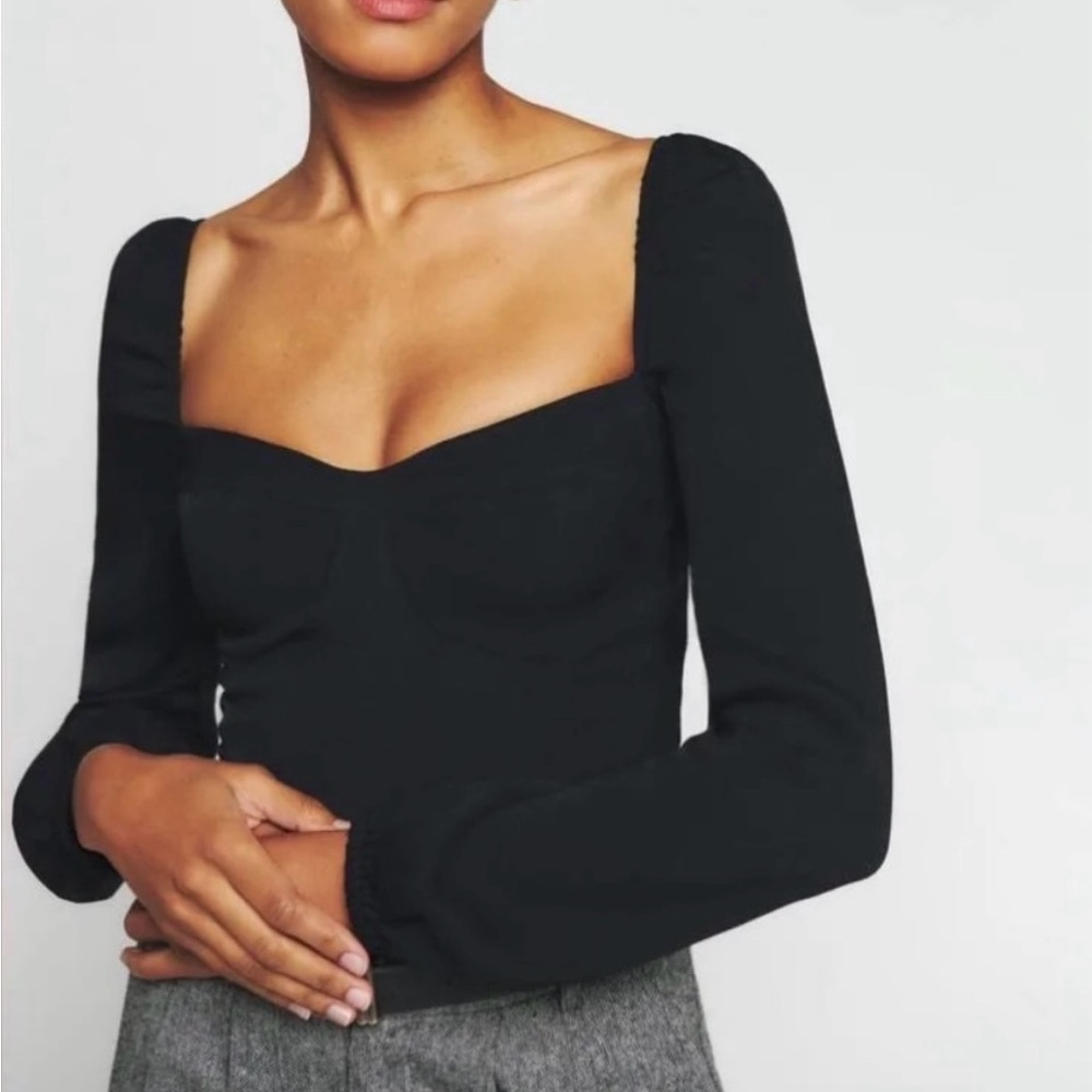 Reformation Reign Top Blouse Black Smocked Crepe Lightweight Size 2